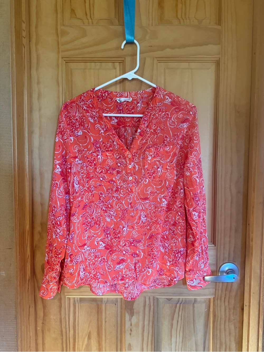 Carve Designs Moorea Dylan Gauze shirt Coral Paisley V-Neck Long-Sleeve Blouse